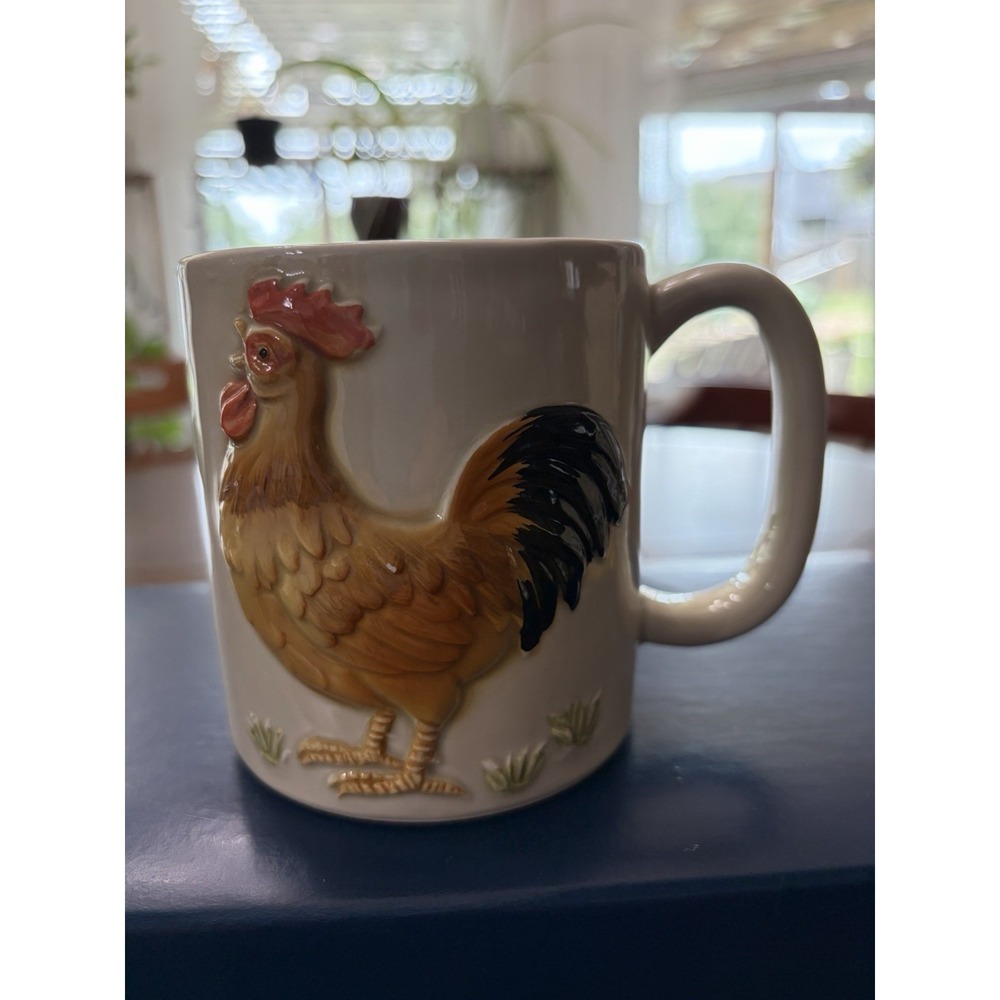 Vintage‎ Farmhouse Cottage Core Otagiri Rooster/Hen Coffee Mug Hand-Painted 1981